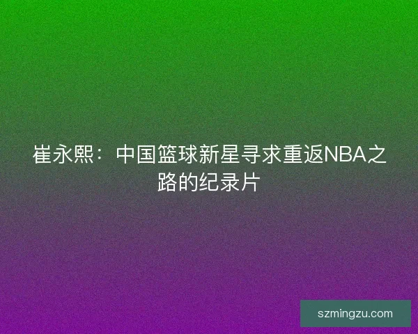 崔永熙：中国篮球新星寻求重返NBA之路的纪录片